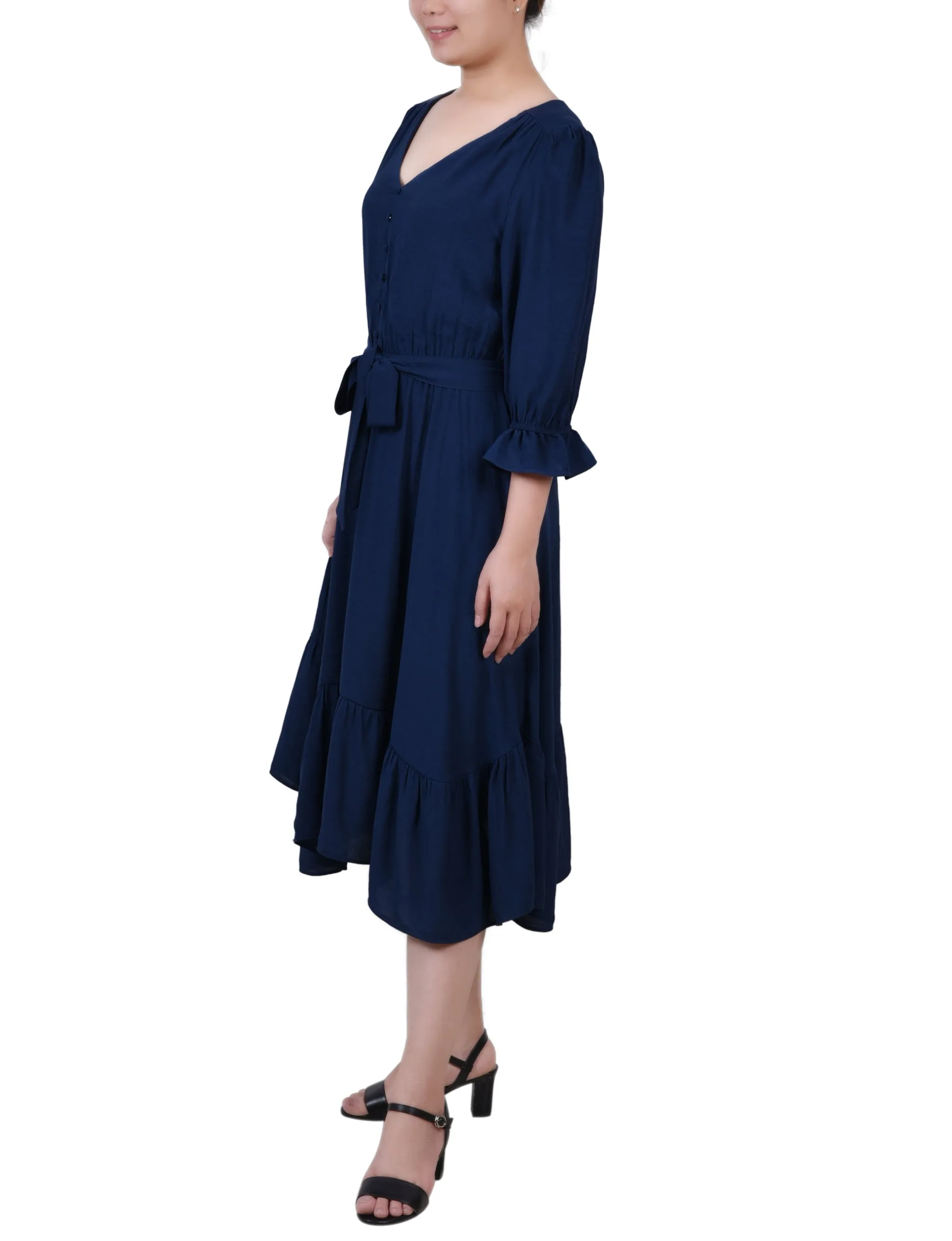3/4 Sleeve Flounced Dress