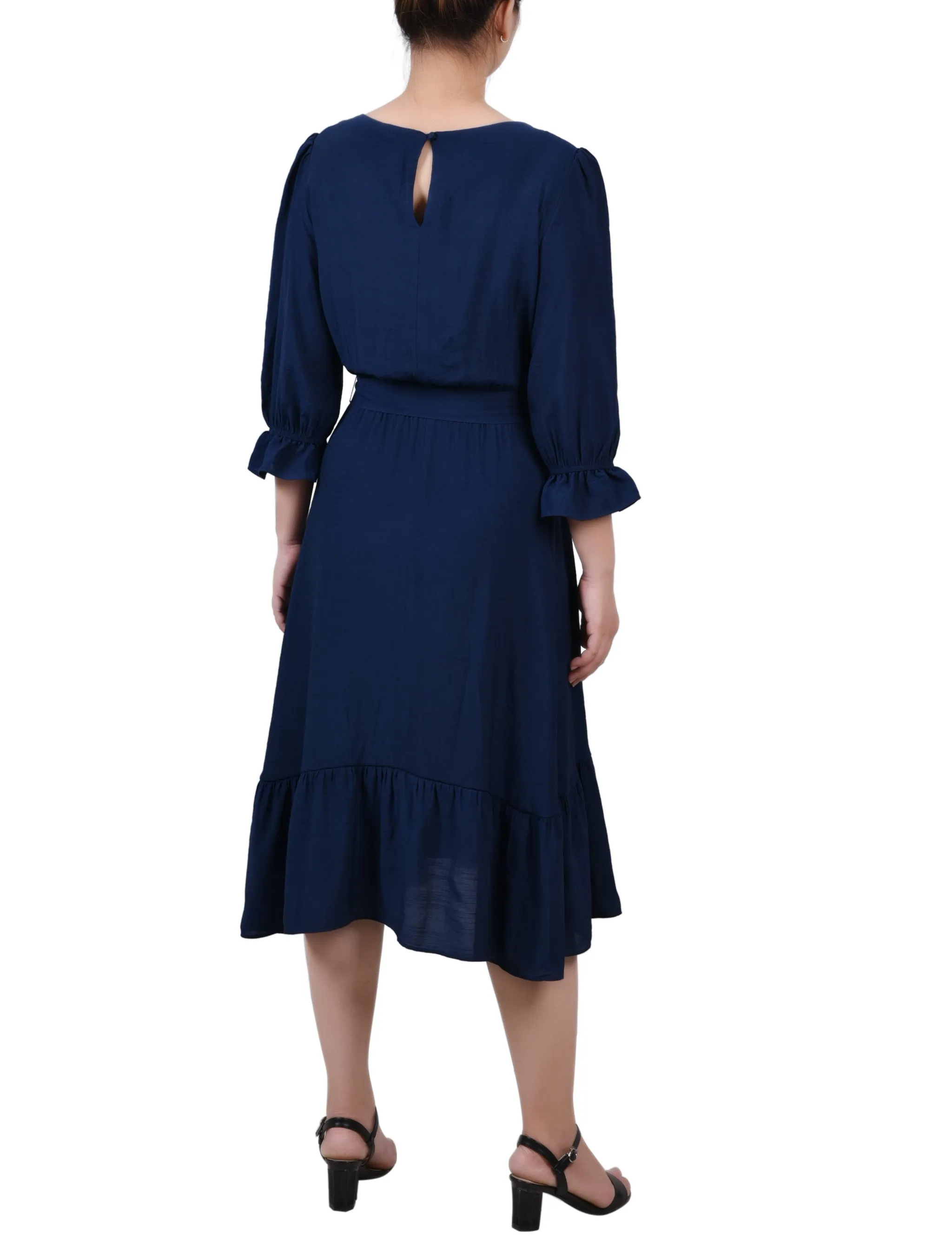 3/4 Sleeve Flounced Dress