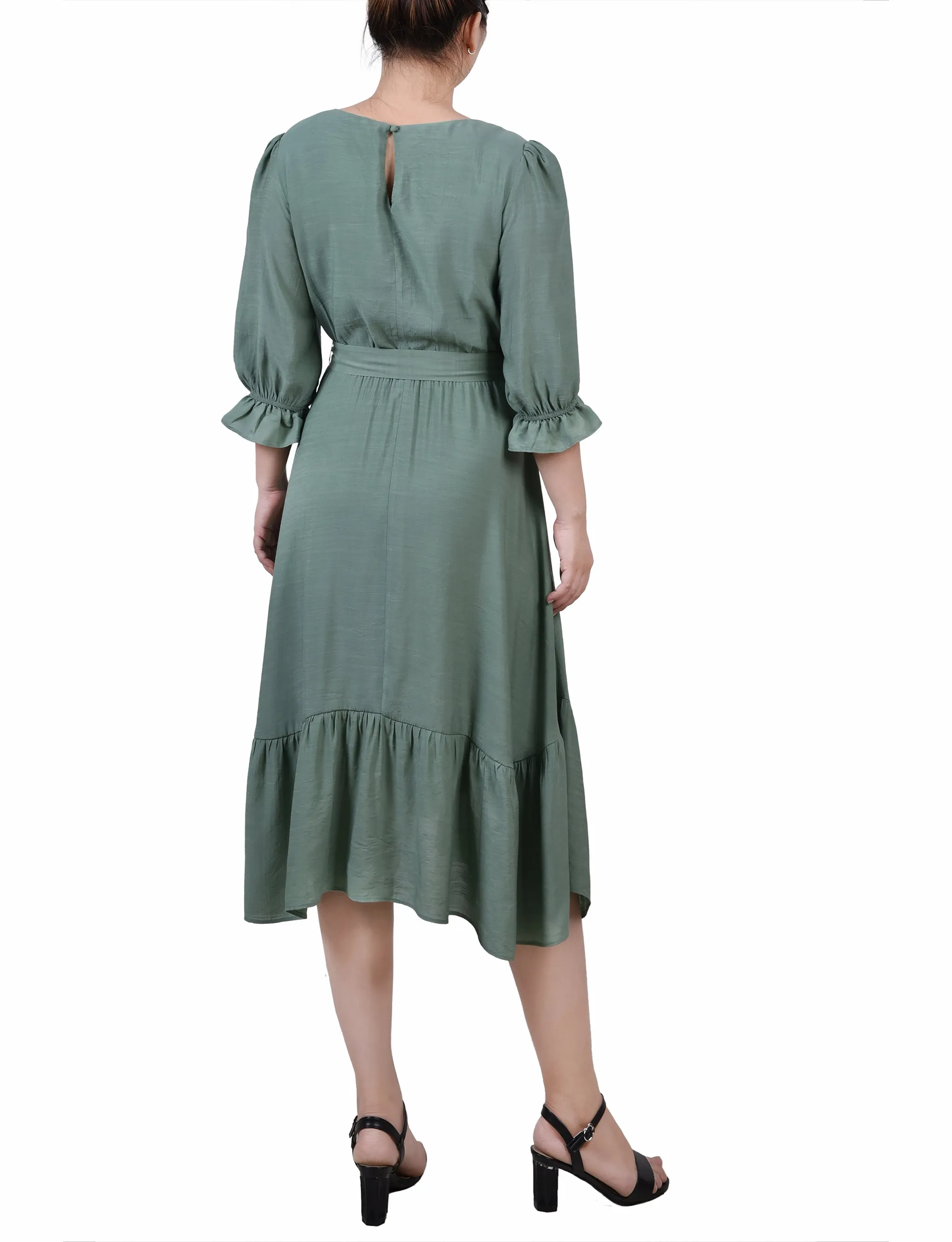 3/4 Sleeve Flounced Dress