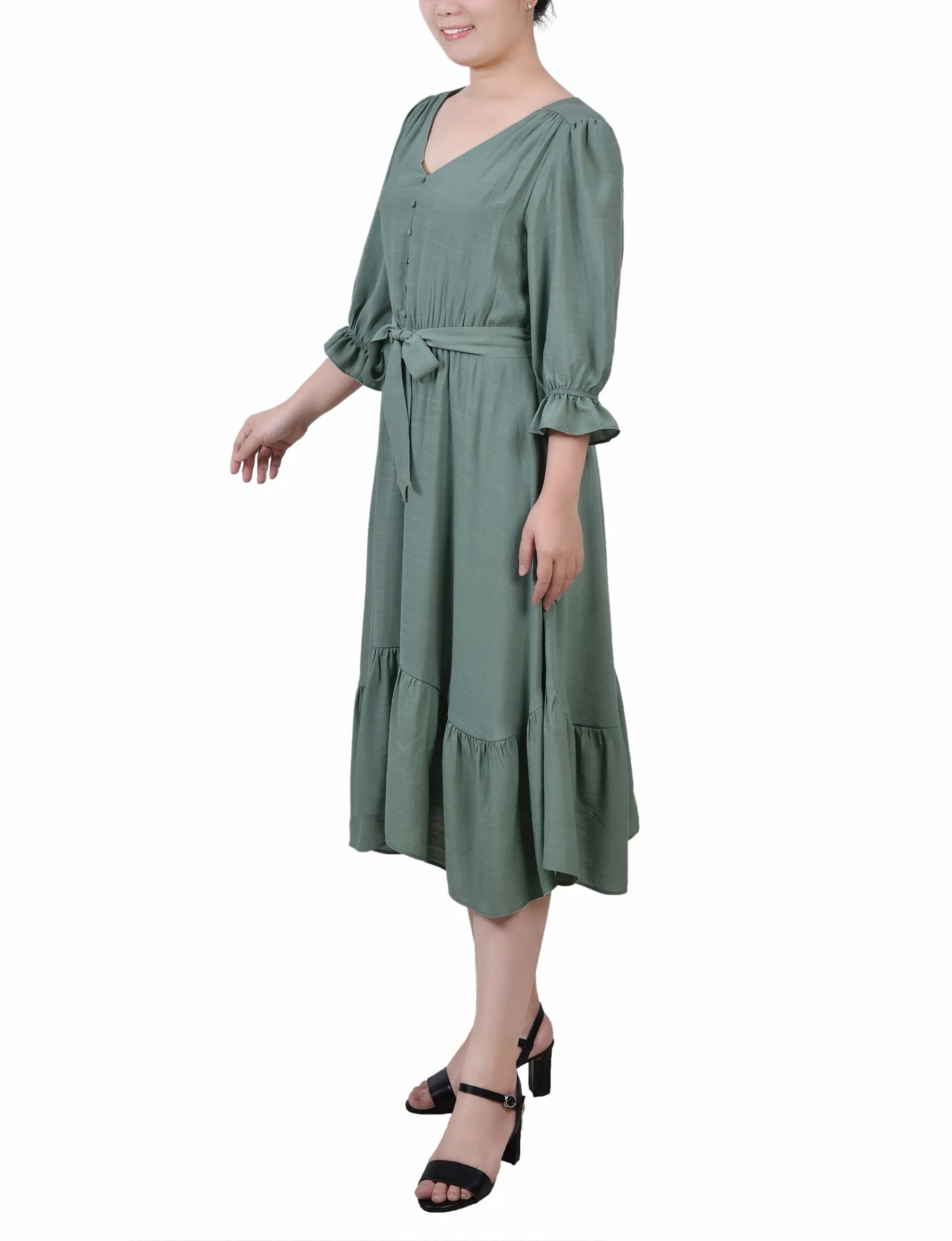 3/4 Sleeve Flounced Dress