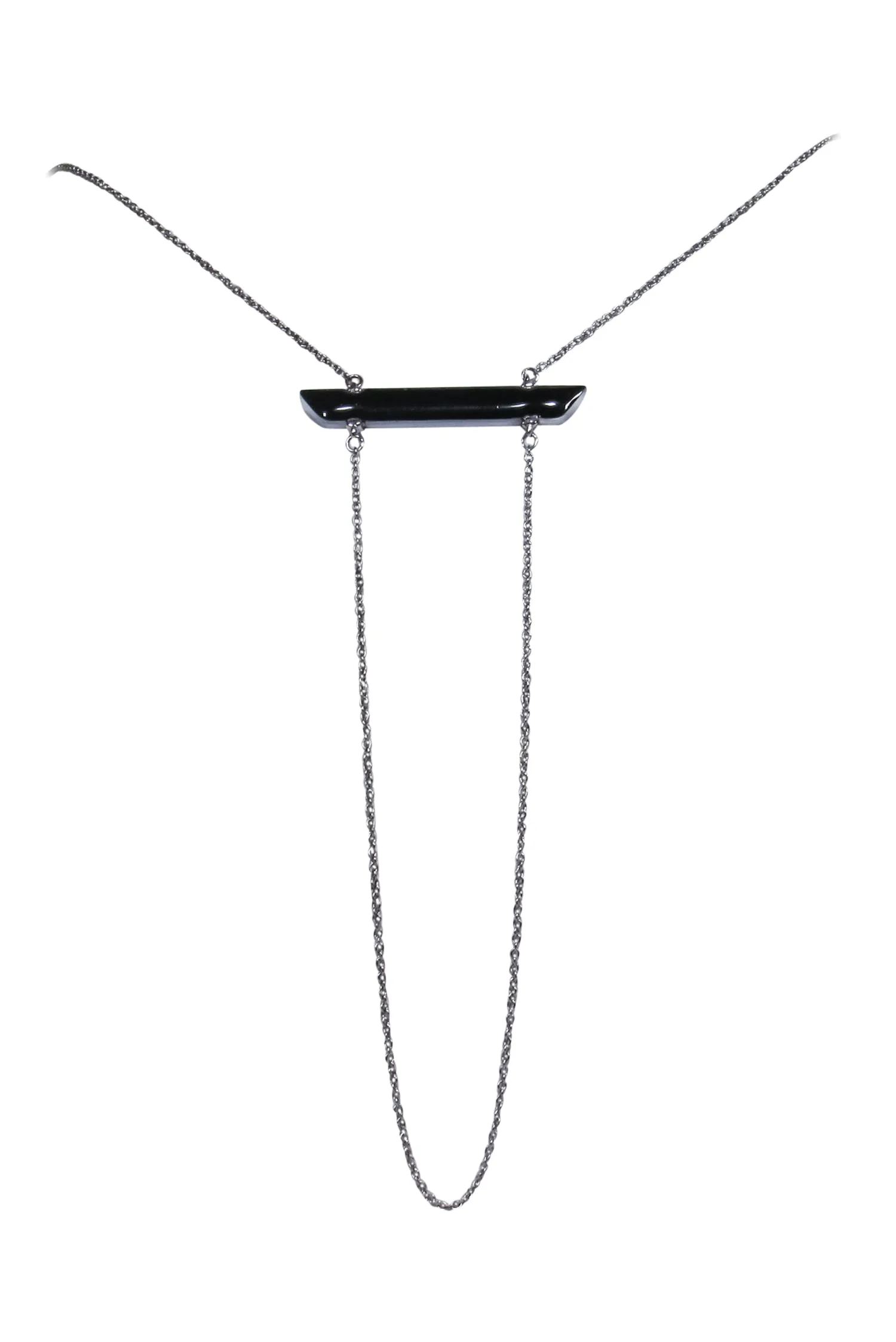 Alexis Bittar - Long Silver Chain Necklace w/ Textured Light Blue Bar