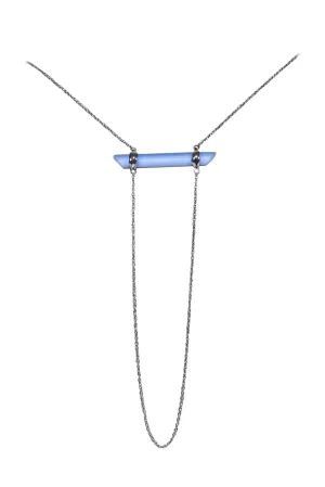 Alexis Bittar - Long Silver Chain Necklace w/ Textured Light Blue Bar