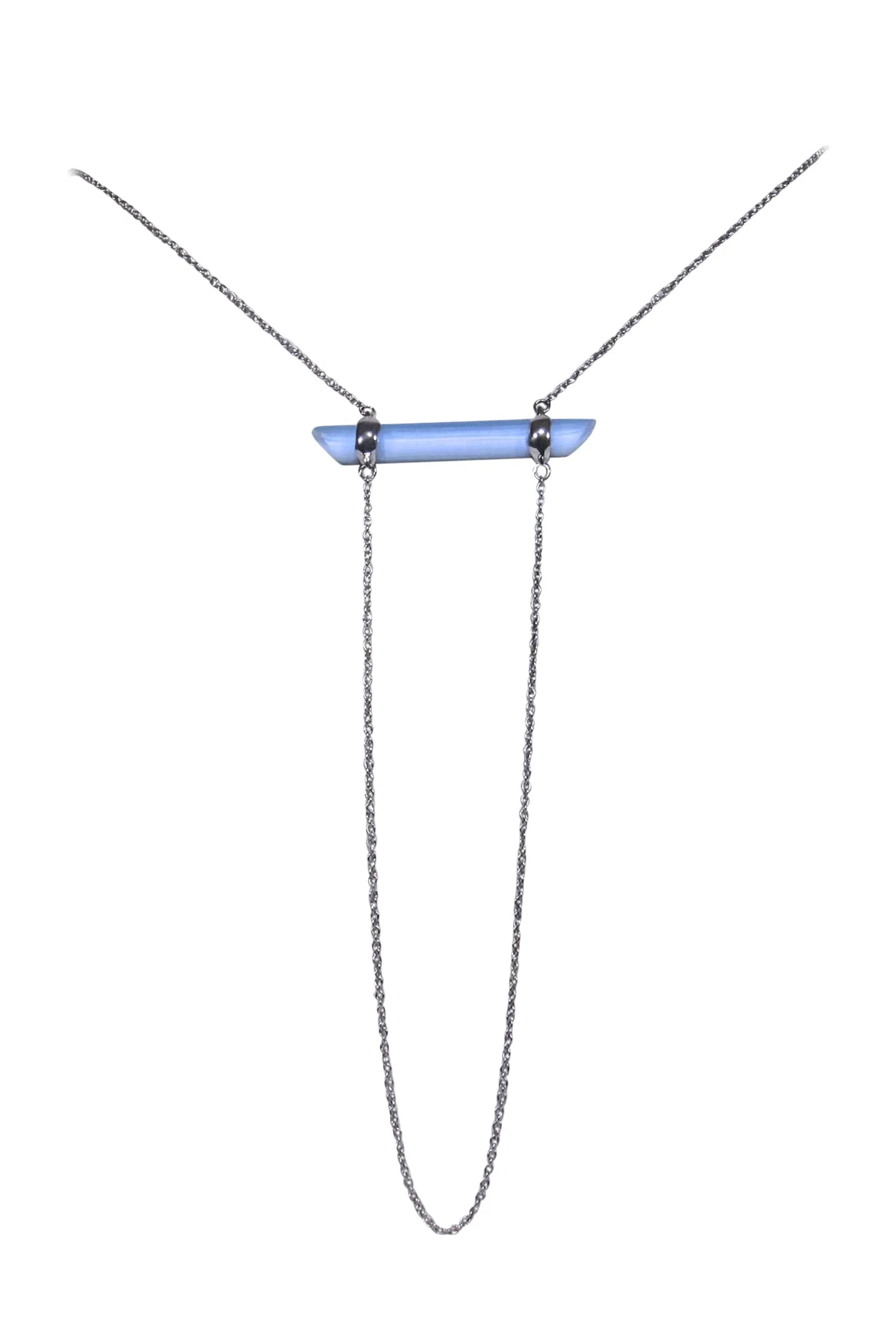 Alexis Bittar - Long Silver Chain Necklace w/ Textured Light Blue Bar