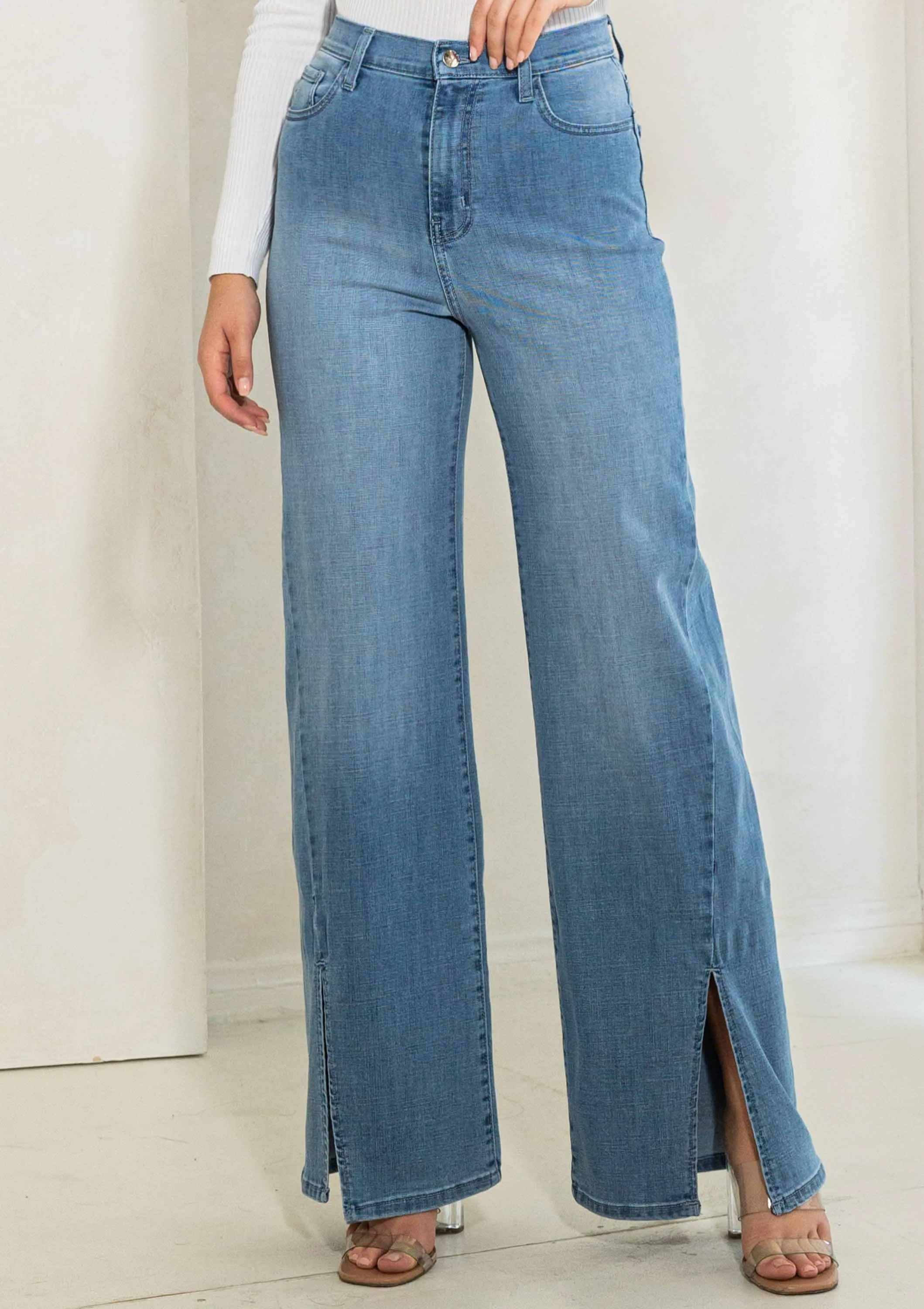 Allison Wide Leg Slit Front Jeans