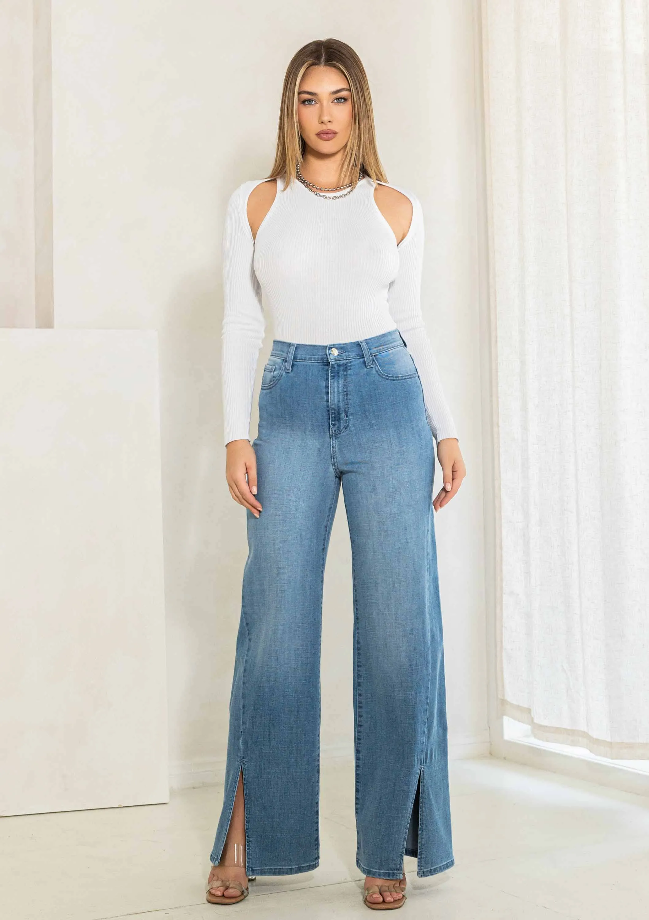 Allison Wide Leg Slit Front Jeans