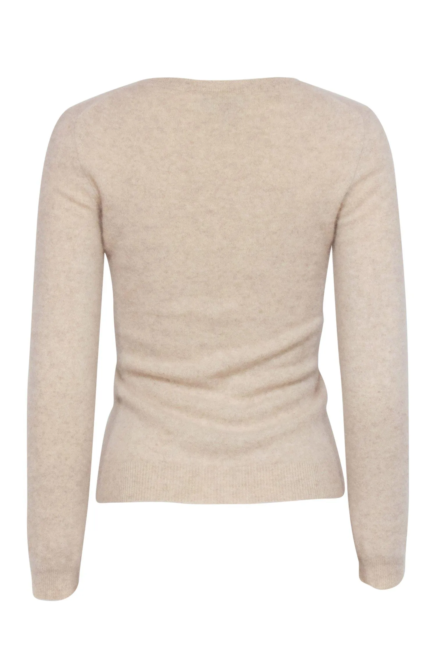 Aqua Cashmere - Beige Fuzzy V-Neck Cashmere Sweater Sz M