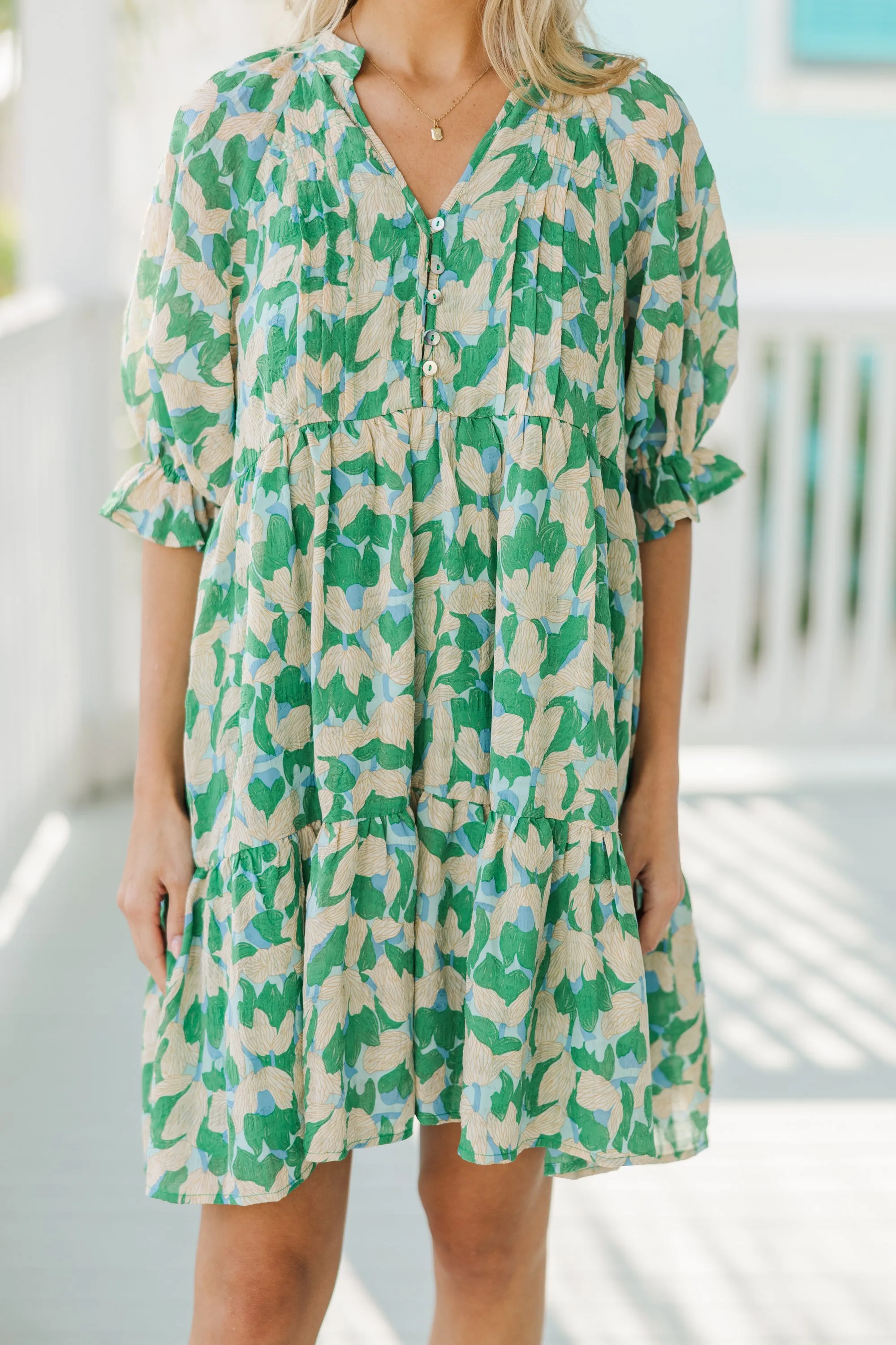 Be Who You Are Green Floral Dress