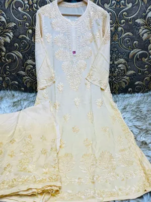 Beige Elegant Euphoria: Luxe Lucknowi Chikankari Modal Palazzo Set
