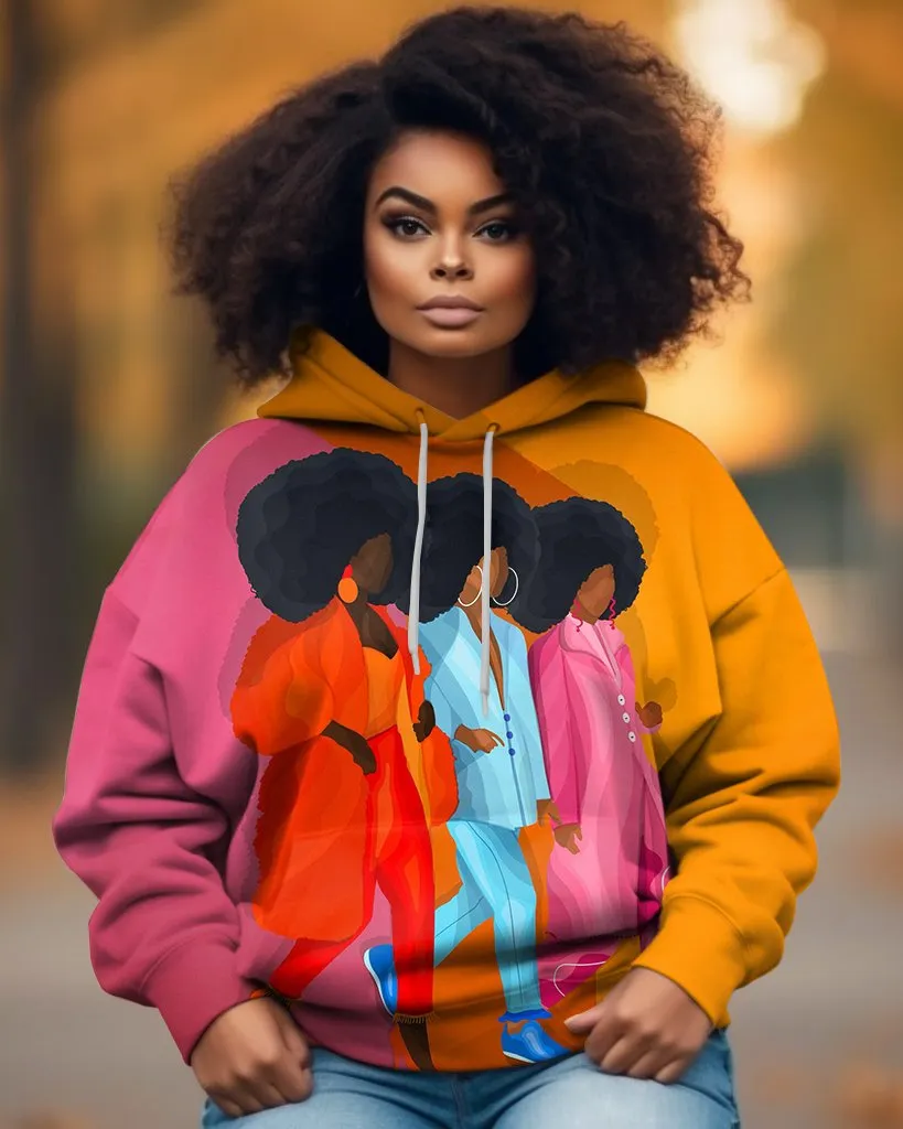 Big Hair & Bright Colors Will Do It for Me Cartoon Print Unisex Long-sleeved Hoodie