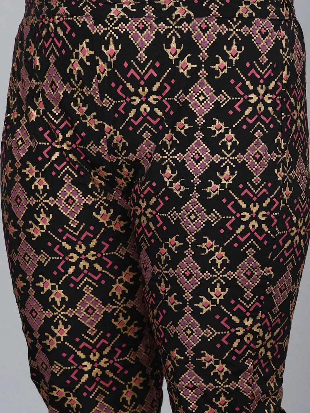 Black Crepe Semi Foil Print Kurta Palazzo Set