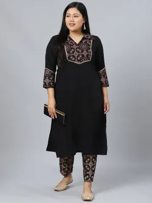 Black Crepe Semi Foil Print Kurta Palazzo Set