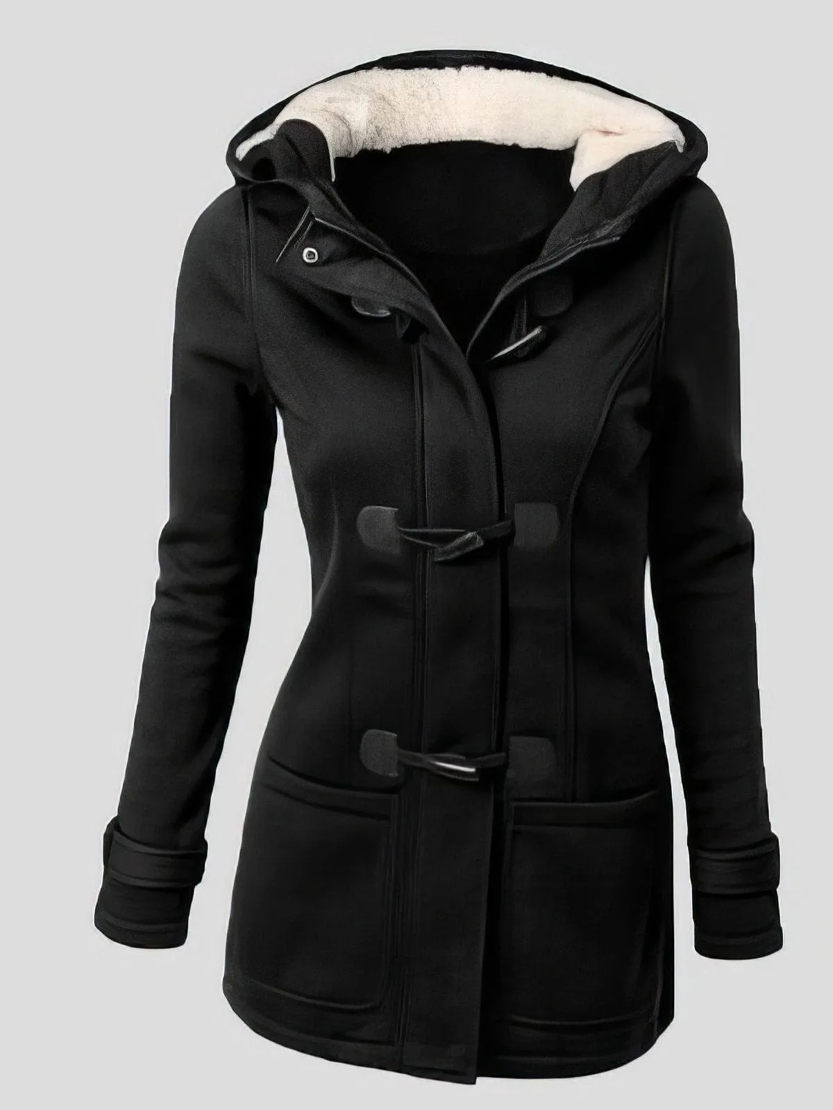 Black Toggle Coat with Sherpa Lining