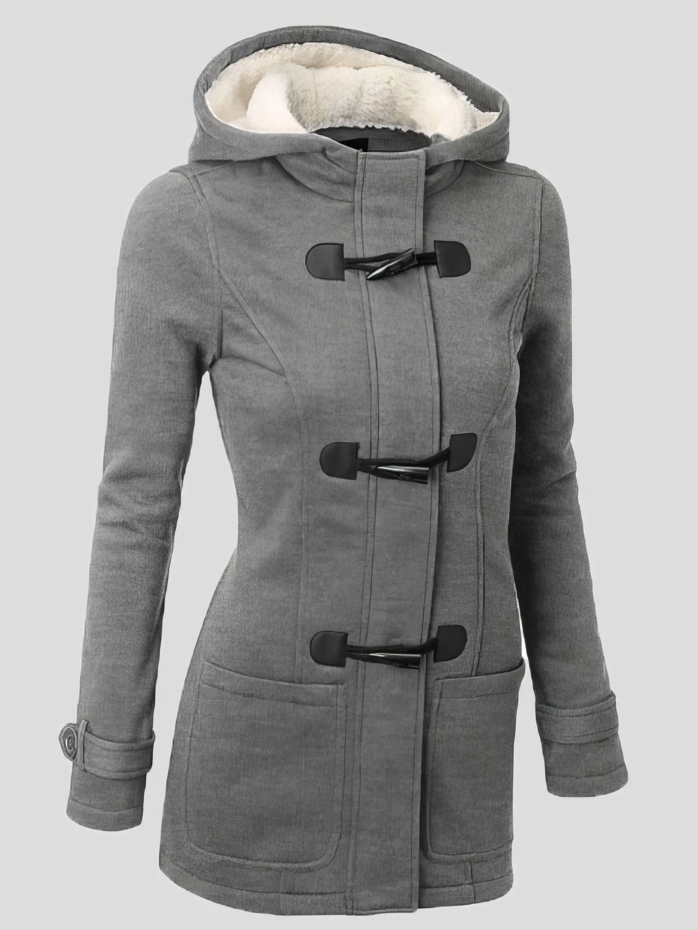 Black Toggle Coat with Sherpa Lining