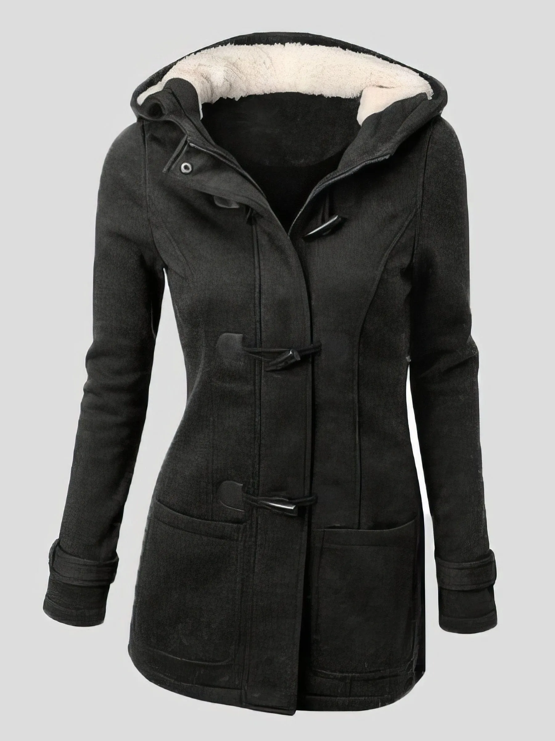 Black Toggle Coat with Sherpa Lining