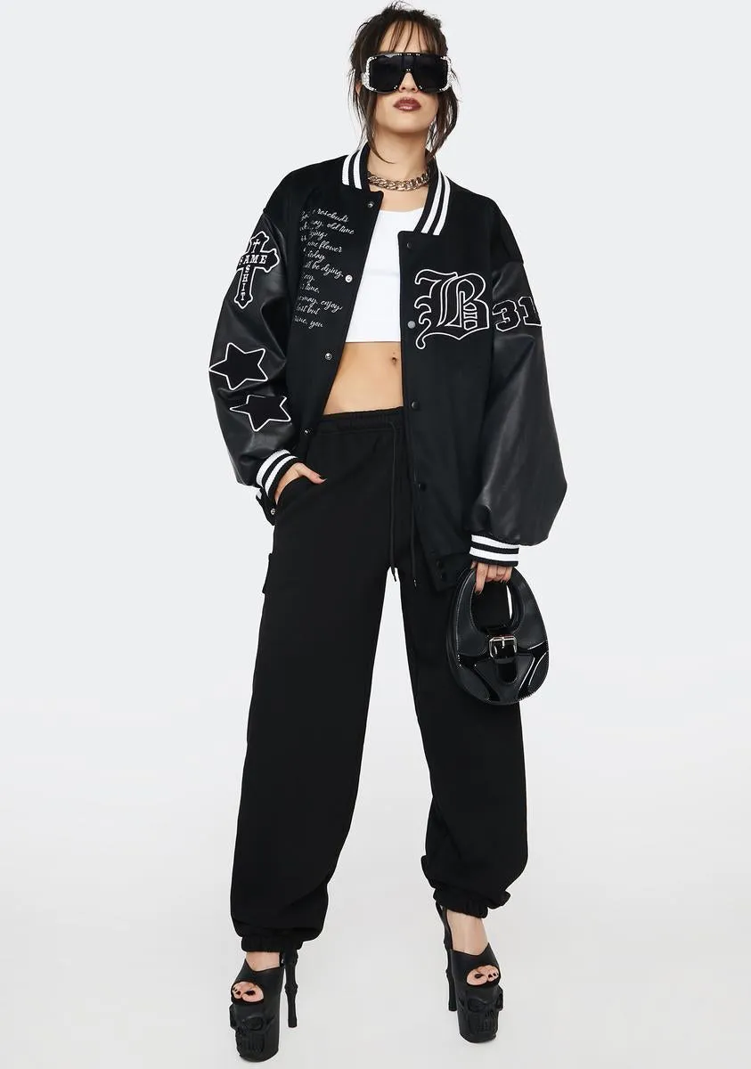 Black Velour Varsity Jacket