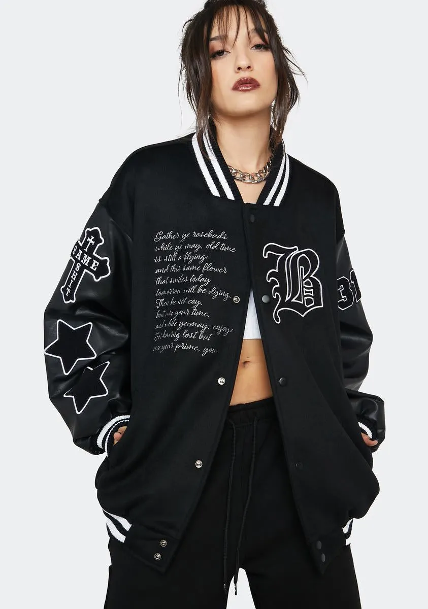 Black Velour Varsity Jacket