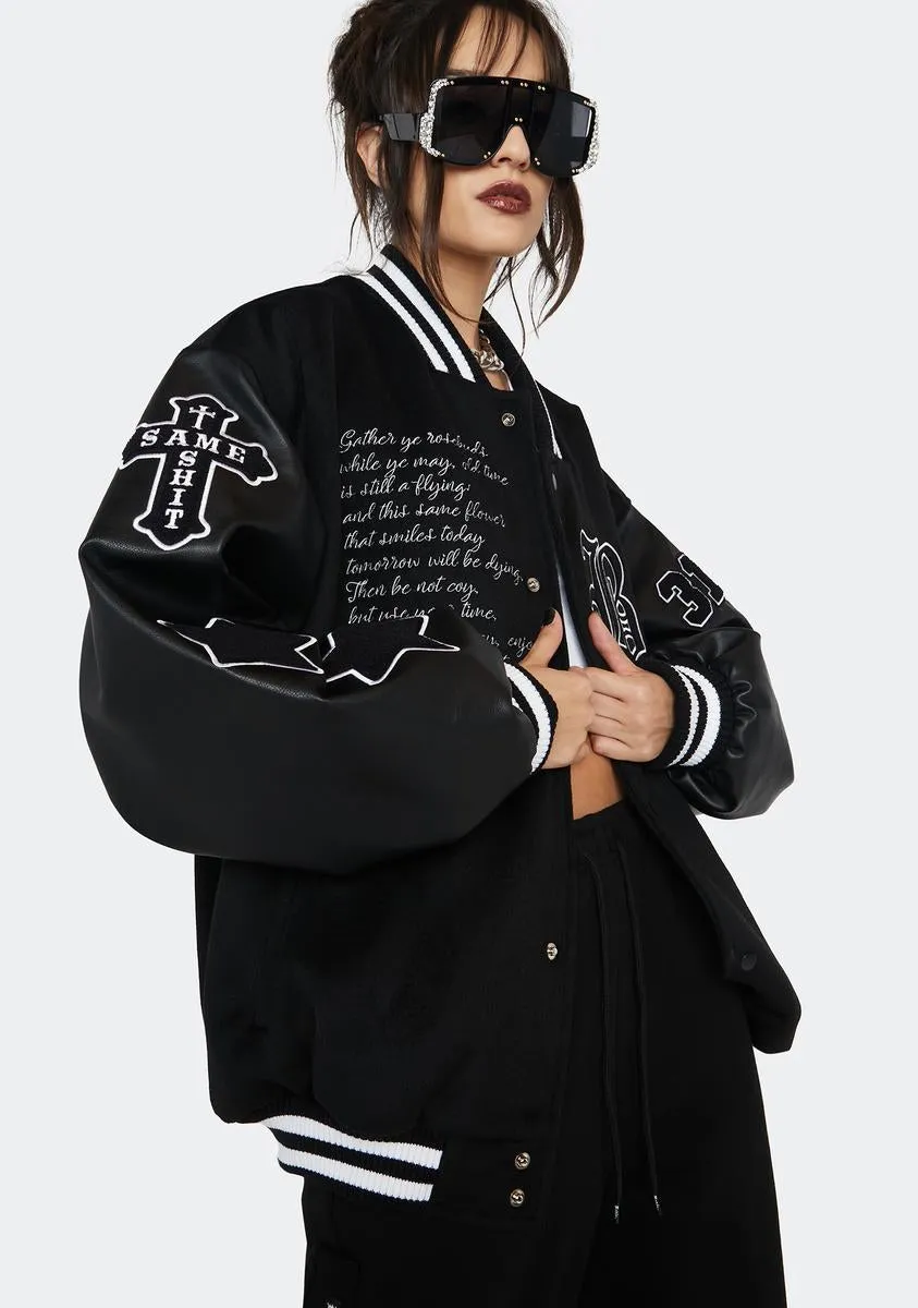 Black Velour Varsity Jacket