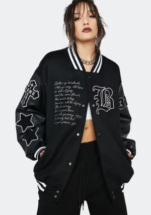 Black Velour Varsity Jacket
