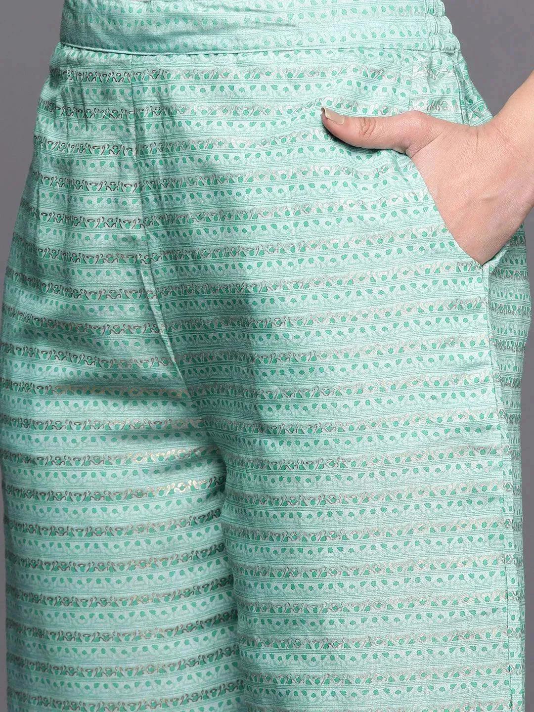 Blue Printed Silk Blend Straight Kurta With Palazzos