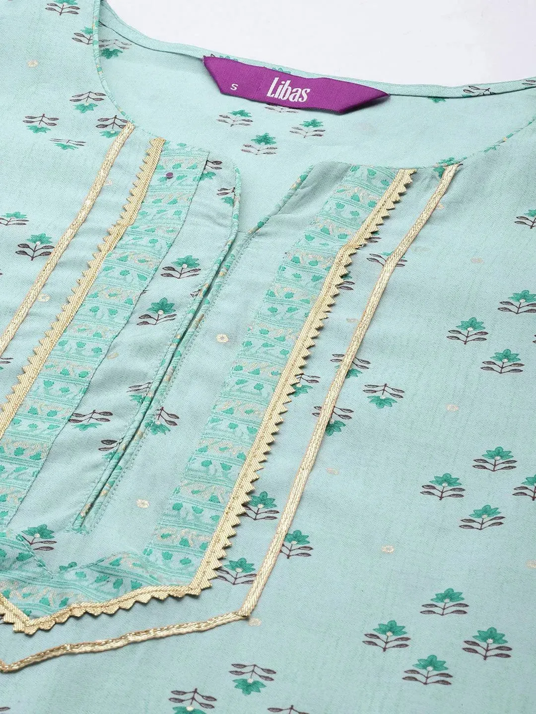 Blue Printed Silk Blend Straight Kurta With Palazzos