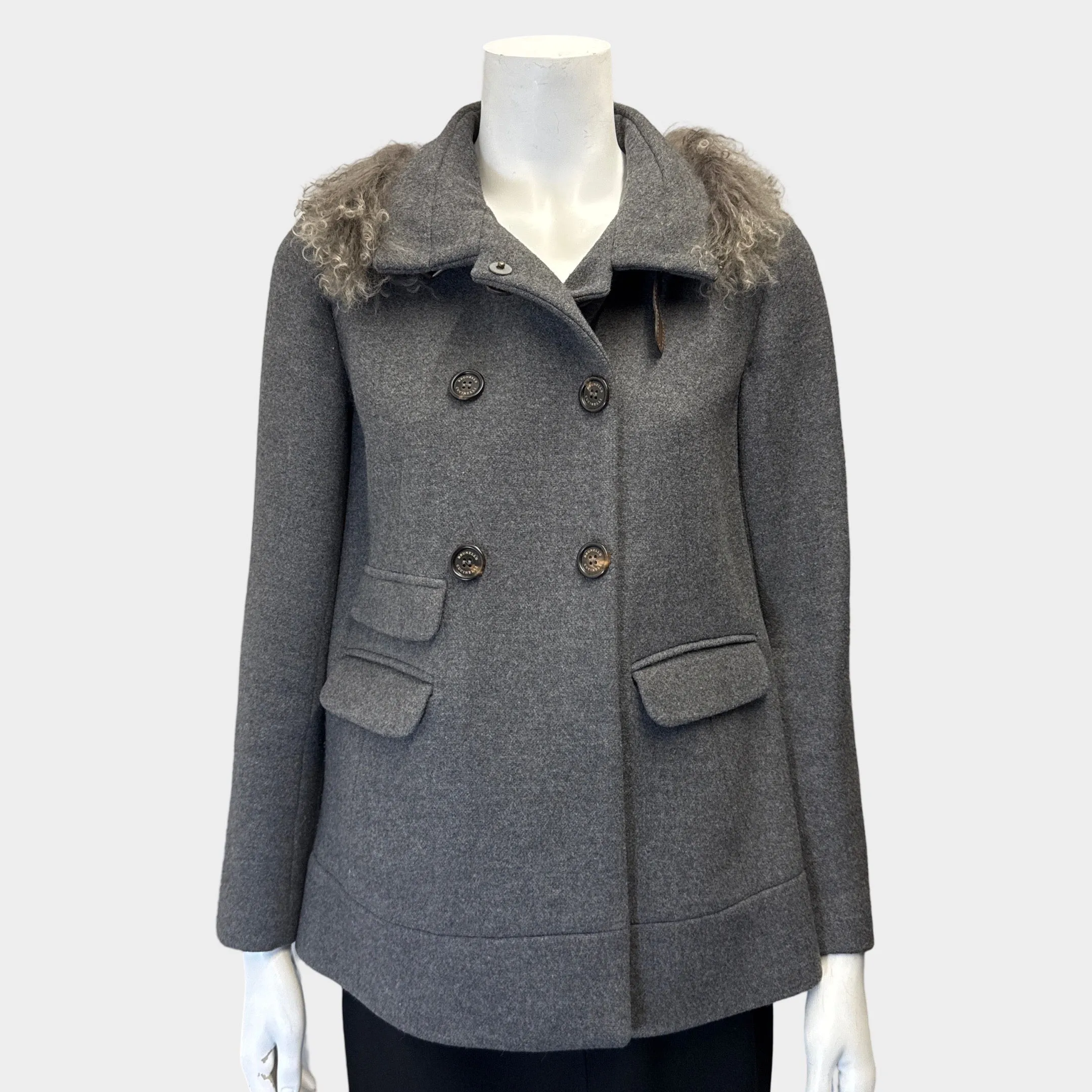 Brunello Cucinelli Women's Grey Wool and Cashmere Peacoat