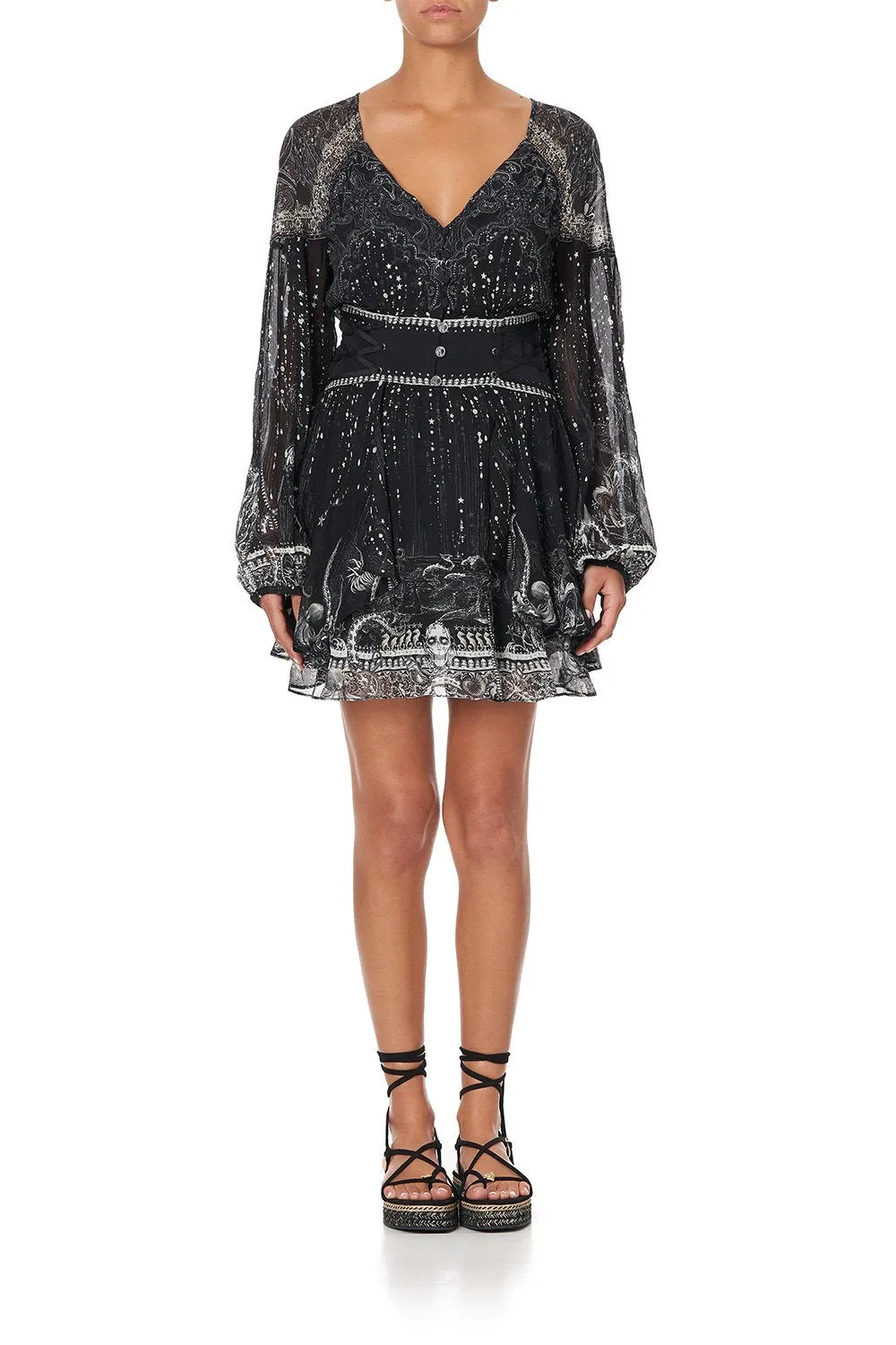 BUTTON THROUGH DRESS WITH BAND MIDNIGHT PEARL