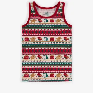 Camisole rouge à motif du temps des fêtes, enfant || Red holiday patterned camisole, child