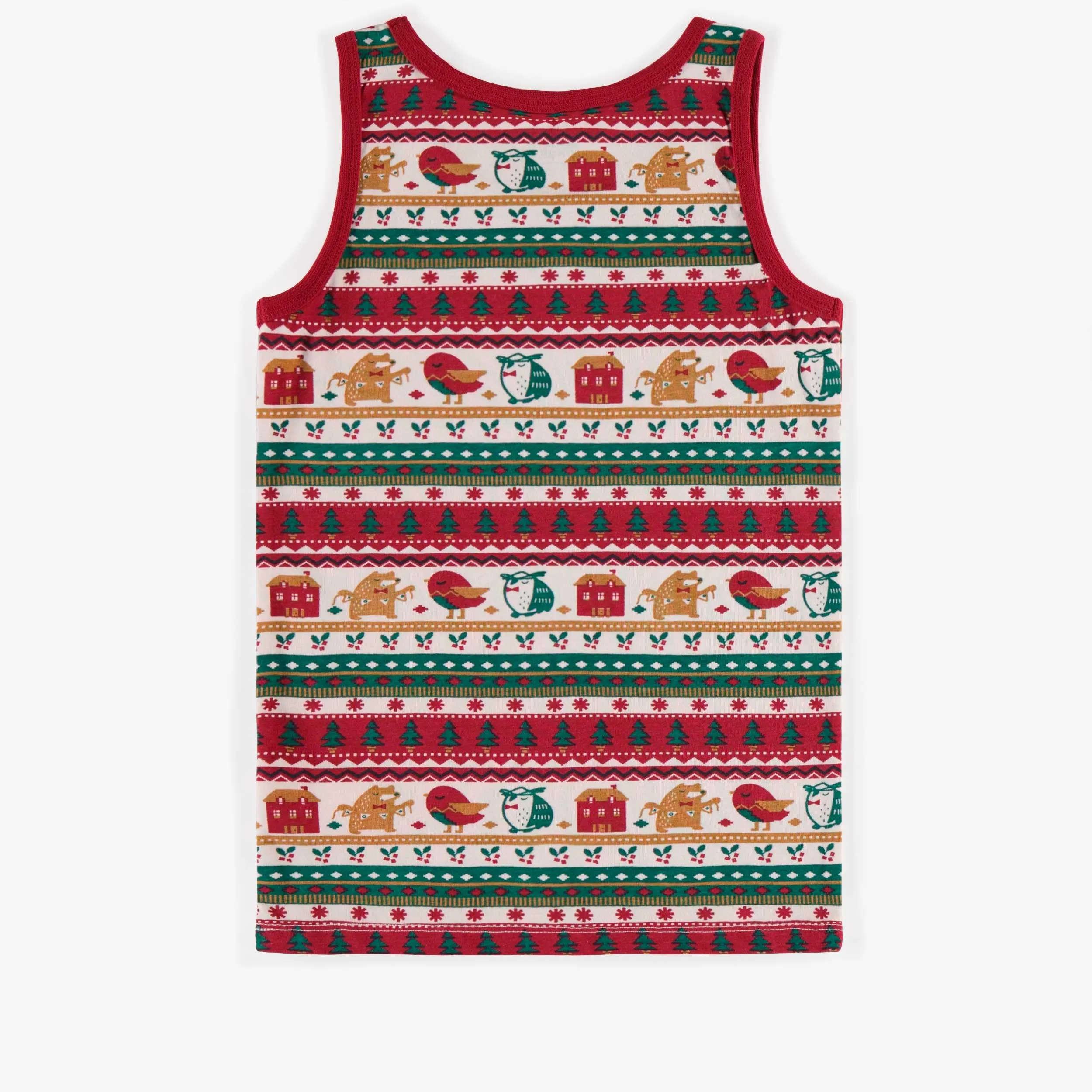 Camisole rouge à motif du temps des fêtes, enfant || Red holiday patterned camisole, child