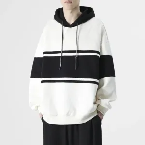 Casual Korean Style Baggy Striped Hoodie