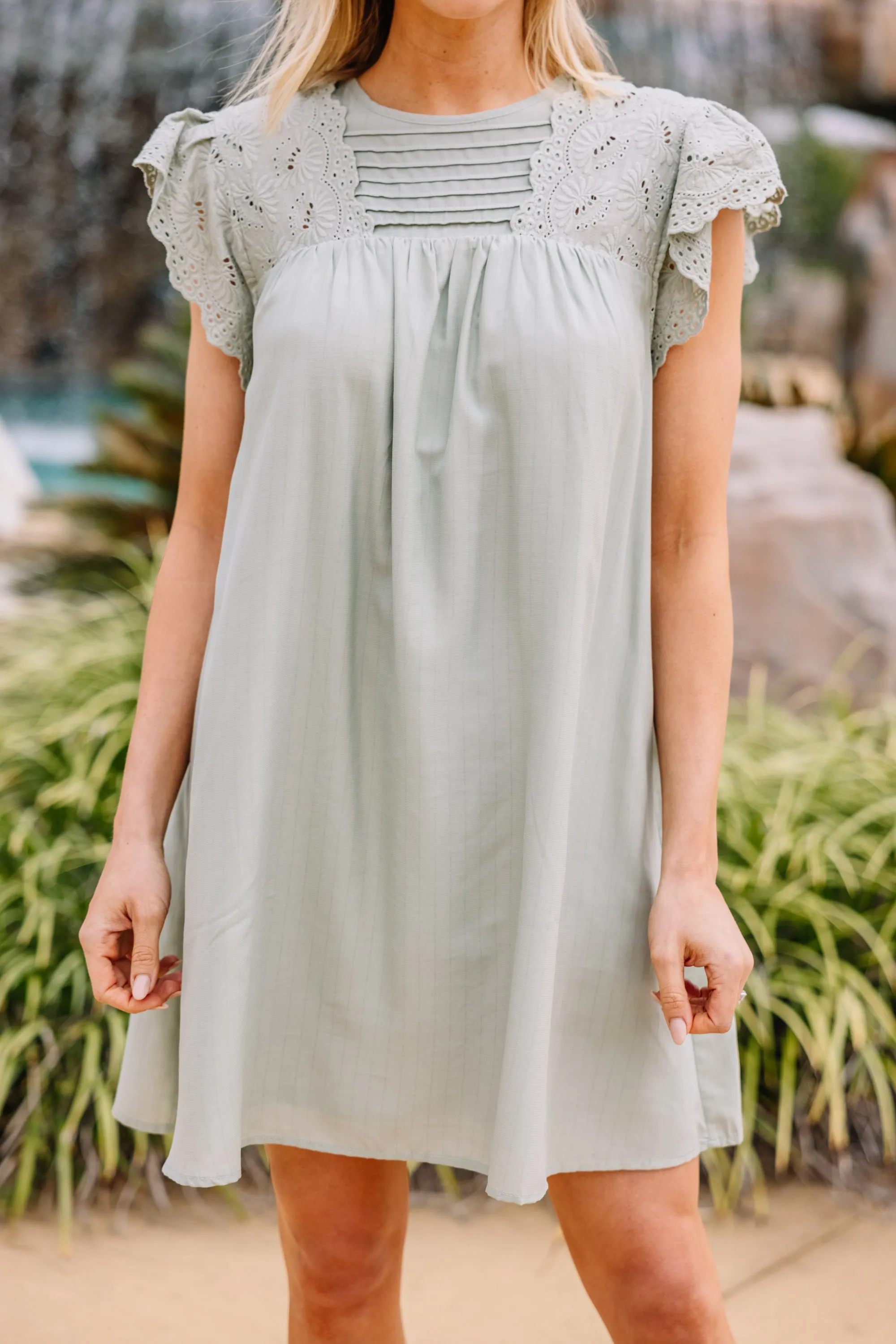 Chic Instincts Moss Green Babydoll Dress