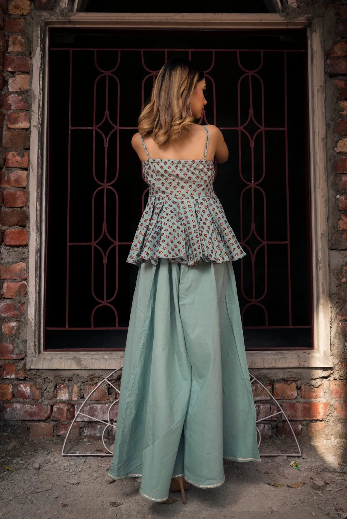 Cotton Grey Printed Kurta Palazzo Set