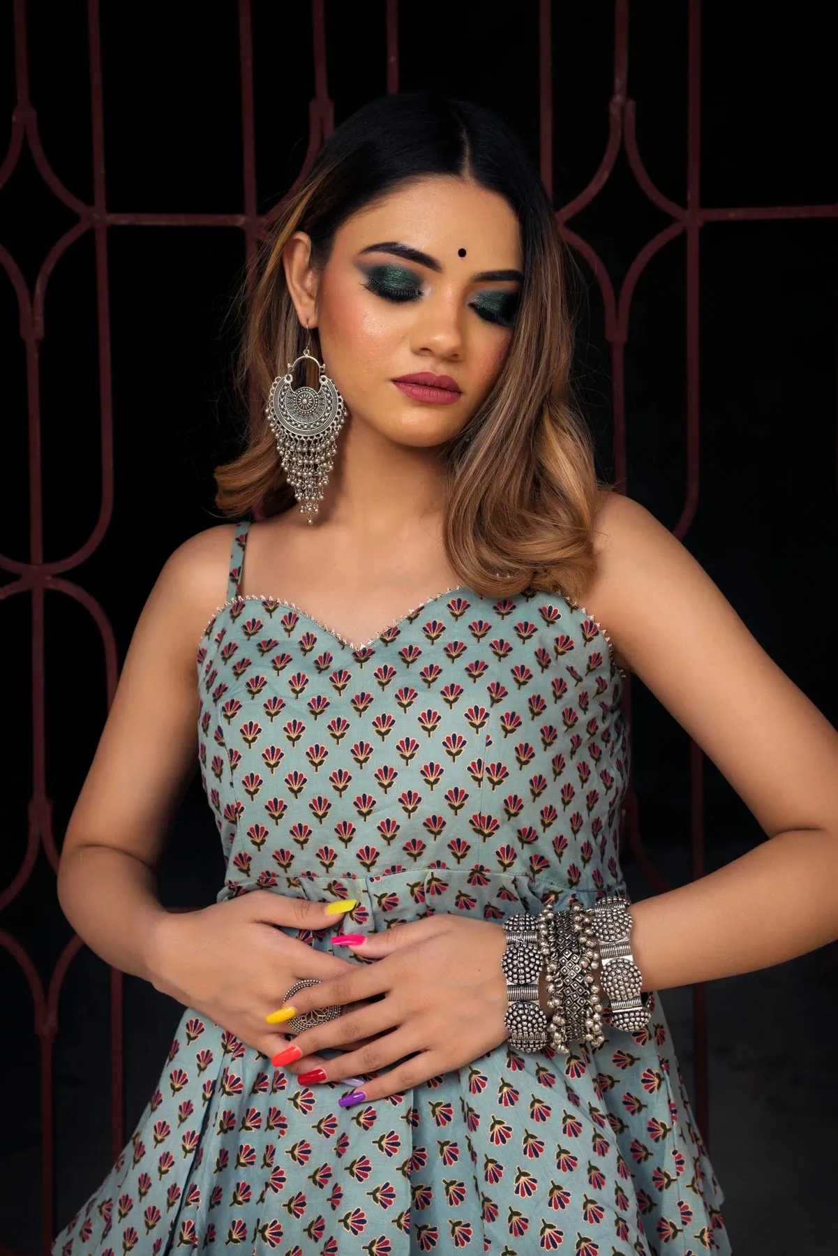 Cotton Grey Printed Kurta Palazzo Set