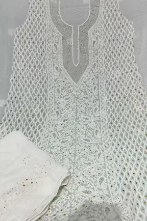 Elegant Georgette Unstitched Suit Set with Dazzling Dyeable Chikankari Mukaish Work