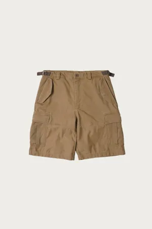 Faded Cotton Cargo Shorts - Tan