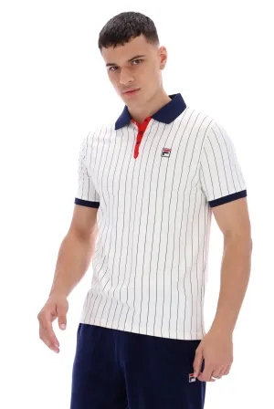 FILA BB1 Classic Vintage Striped Polo White / Navy / Red - 005