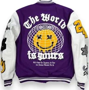 Focus Kids Varsity Jacket - World is Yours - Purple