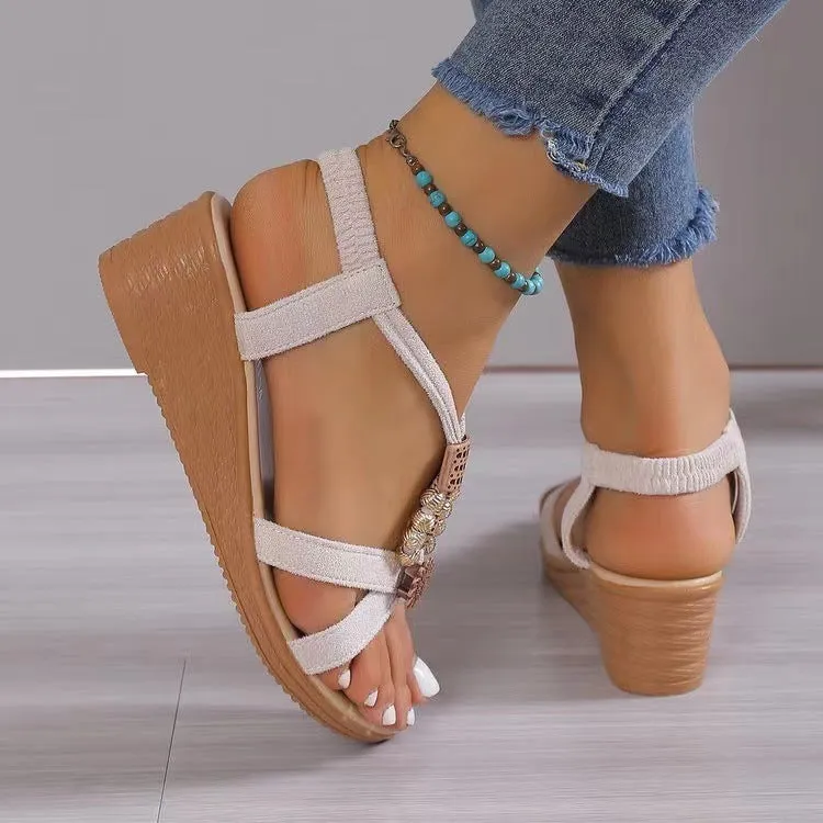 Handmade Beaded Non-slip Wedge Flat Open Toe Sandals