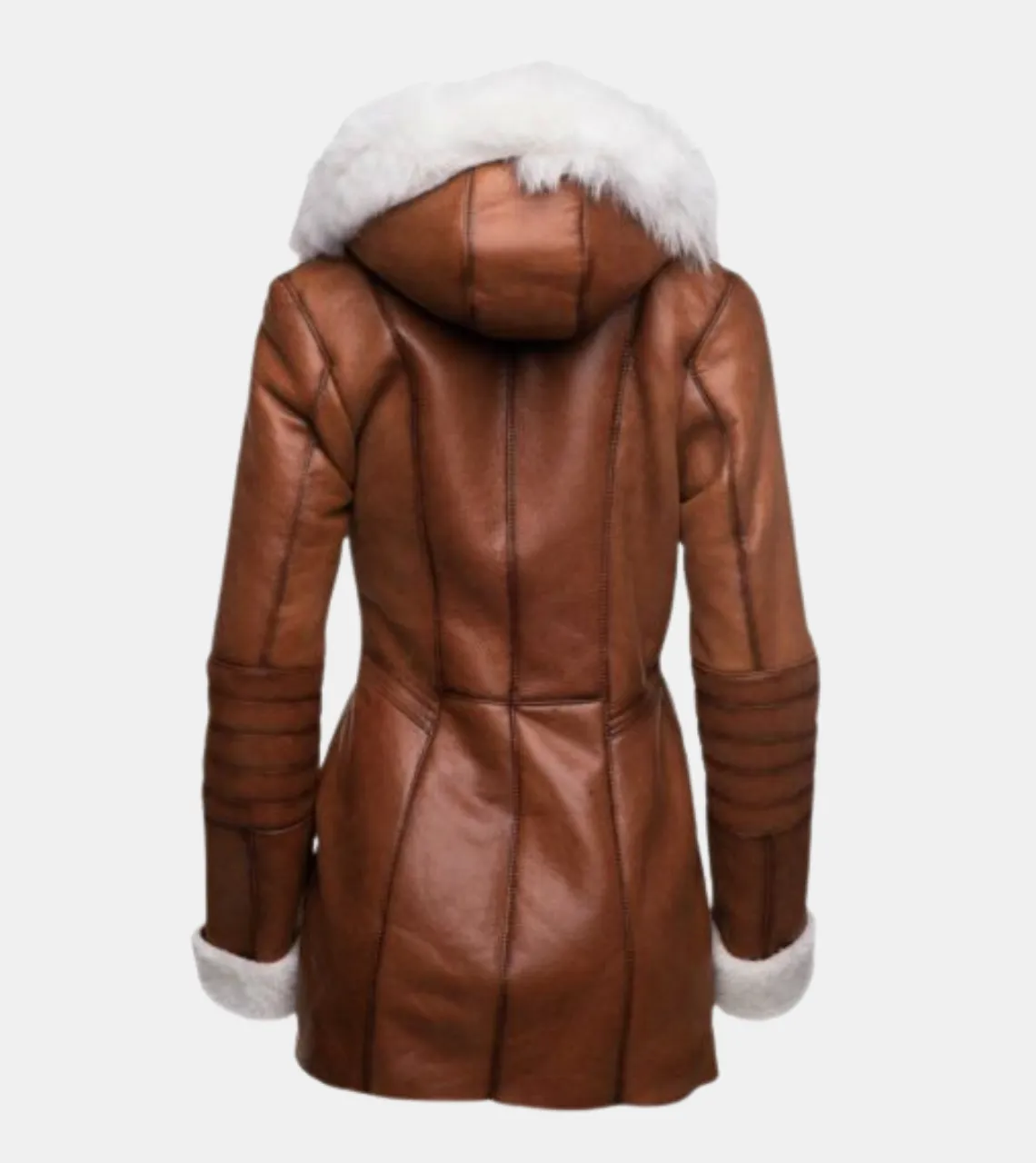 Myrtle Women's Tan Brown Hooded Shearling Leather Coat