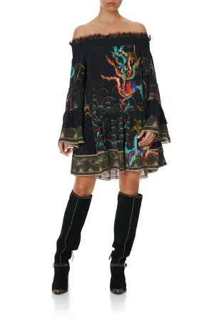 OFF SHOULDER DRESS WITH SMOCKING WISE WINGS