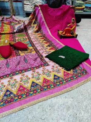 Pink Elegant Chikankari Kurti, Palazzo, and Pakistani Dupatta Set
