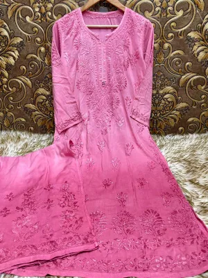 Pink Elegant Euphoria: Luxe Lucknowi Chikankari Modal Palazzo Set