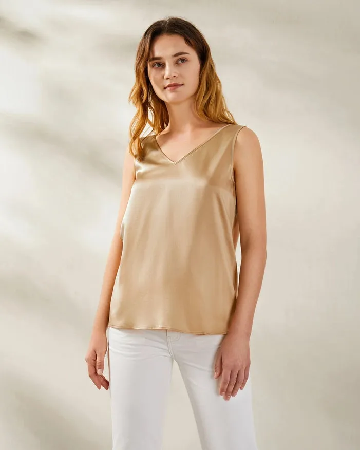Reversible V&U Neck Silk Camisole Light Camel
