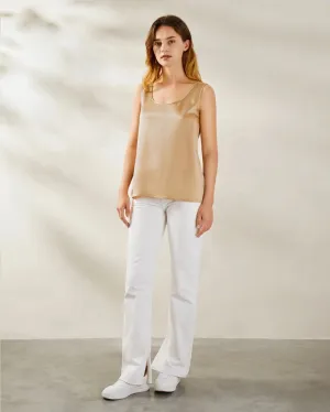 Reversible V&U Neck Silk Camisole Light Camel