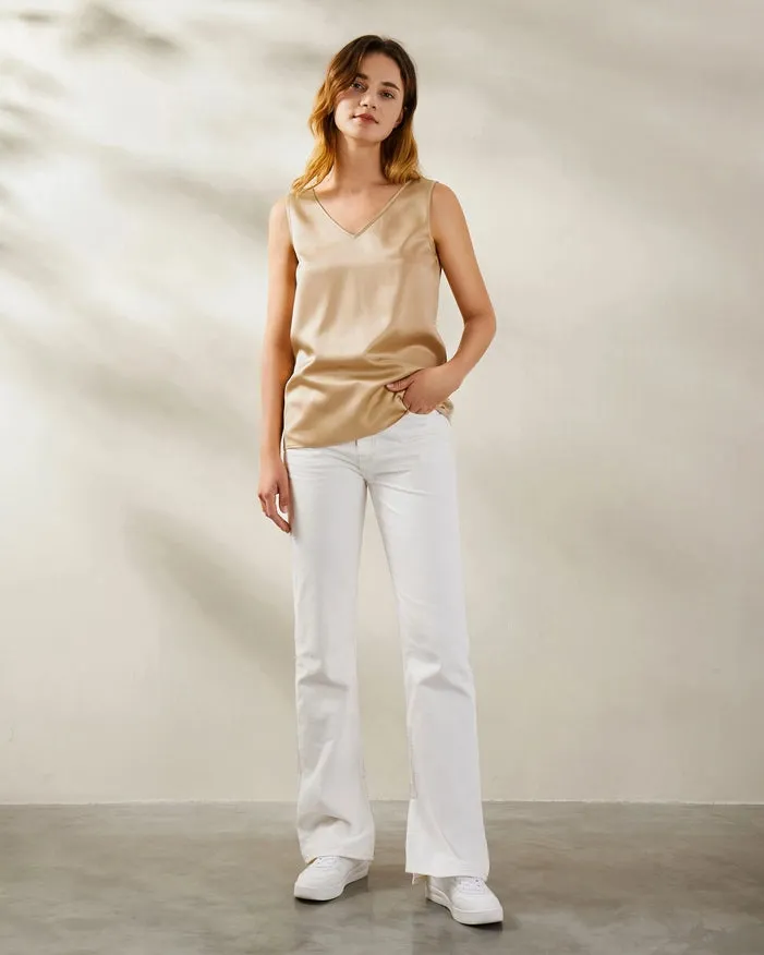 Reversible V&U Neck Silk Camisole Light Camel