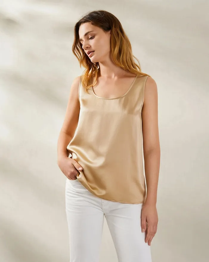 Reversible V&U Neck Silk Camisole Light Camel