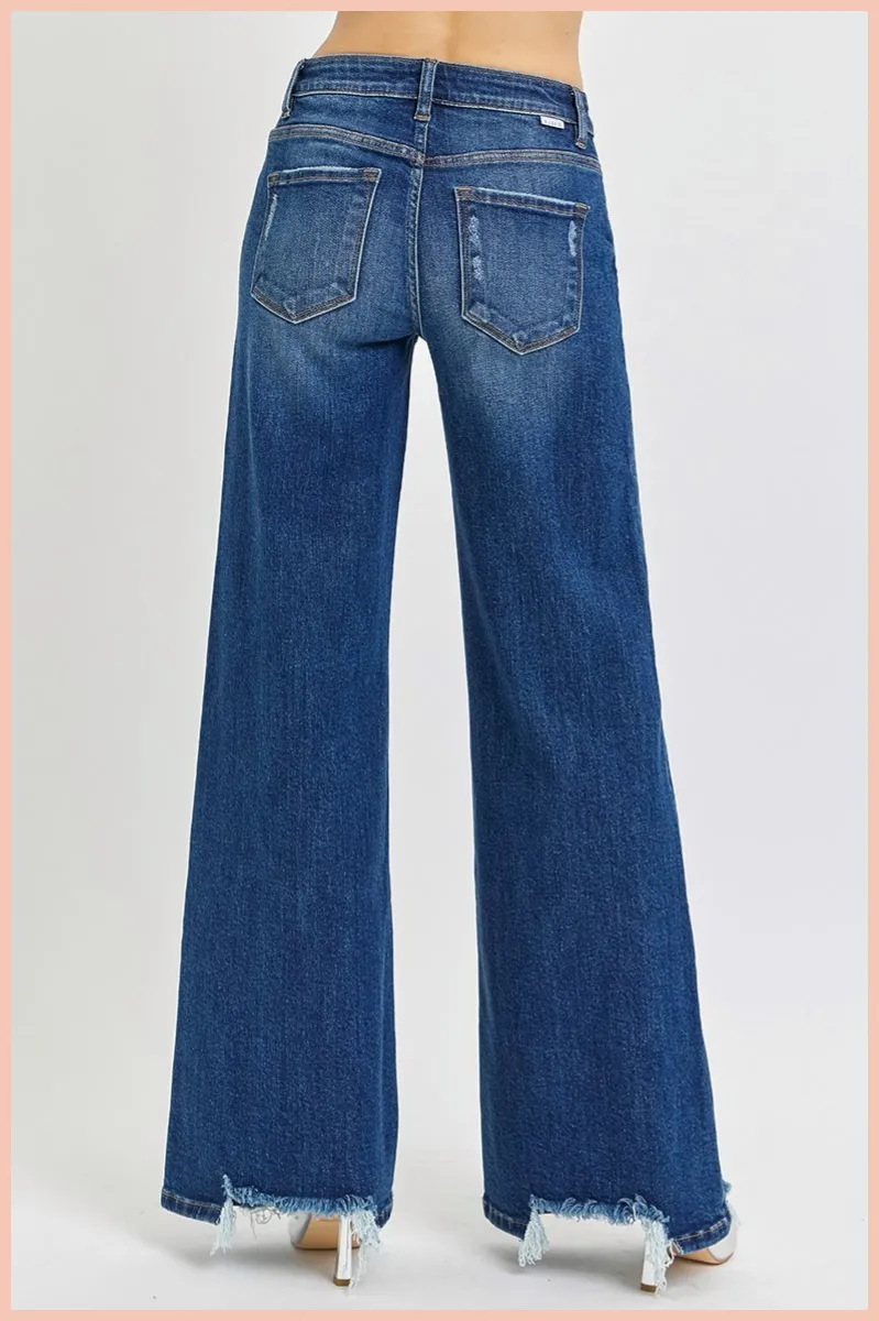 RISEN Mid Rise Wide Leg Denim