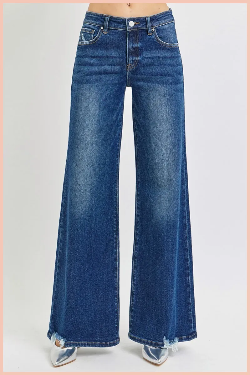 RISEN Mid Rise Wide Leg Denim