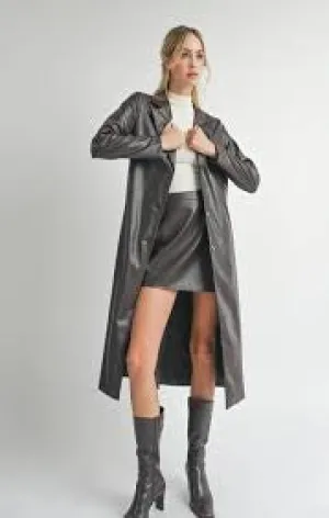 SADIE & SAGE-MAIN COURSE LONG COAT-VEGAN LEATHER-DARK BROWN