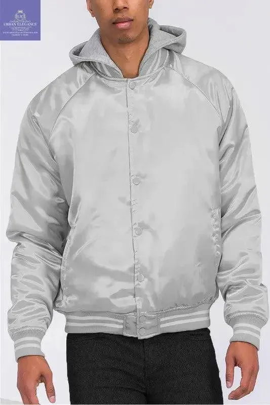 SATIN VARSITY BOMBER JACKET