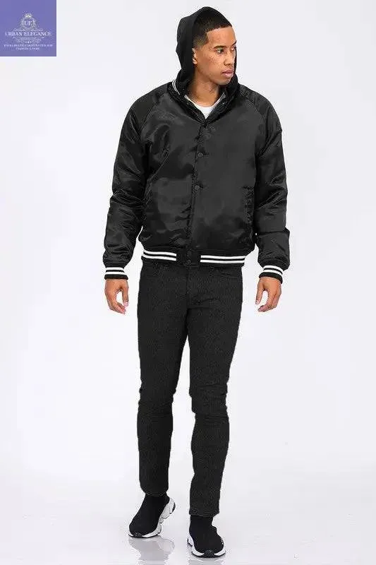 SATIN VARSITY BOMBER JACKET